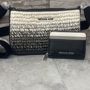 Michael Kors Small Crossbody Bag Black White Gray Ombré & Matching Wallet Set